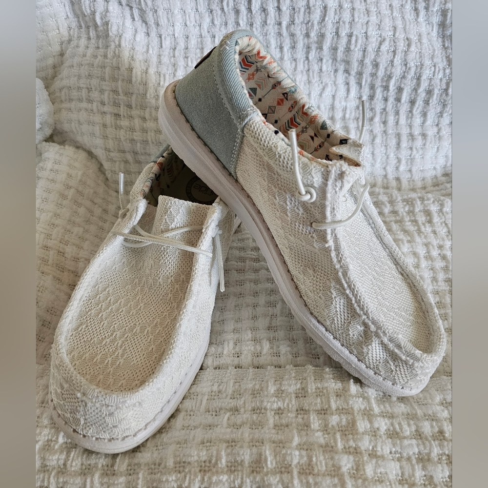 Women's Hey Dude Wally White Boho Crochet Slip On Shoes